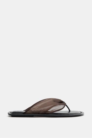 MESH FLAT SANDALS - Chocolate Brown by Zara