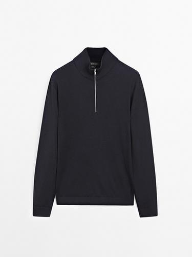 Zara Quarter-zip knit sweater - Navy blue