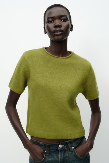 KNIT SHORT SLEEVE SWEATER - Green by Zara