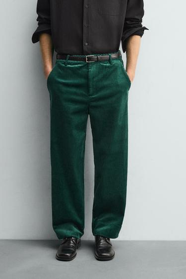 RELAXED FIT CORDUROY TROUSERS - GREEN by Zara