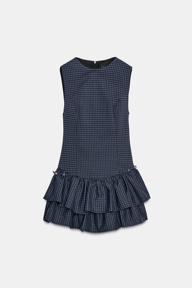 VESTIDO CORTO CUADROS VOLANTES - Índigo de Zara - Imagen 0