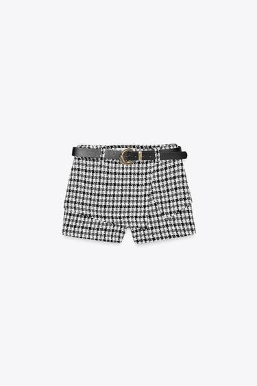 TEXTURED HOUNDSTOOTH SKORT - Ecru / Black by Zara - Image 4
