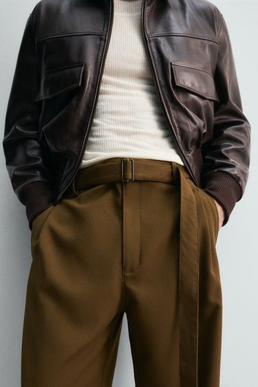 PANTALÓN RELAXED FIT CINTURÓN - Aceite de Zara