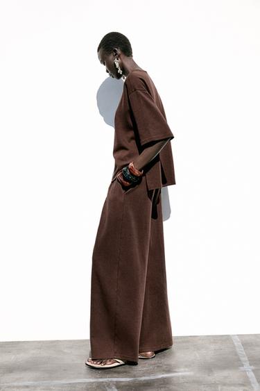 PANTALON INTERLOCK EFFET DÉLAVÉ - Marron foncé de Zara - Image 2