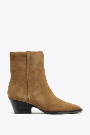 SPLIT SUEDE HEELED ANKLE BOOTS - SAND/BROWN by Zara