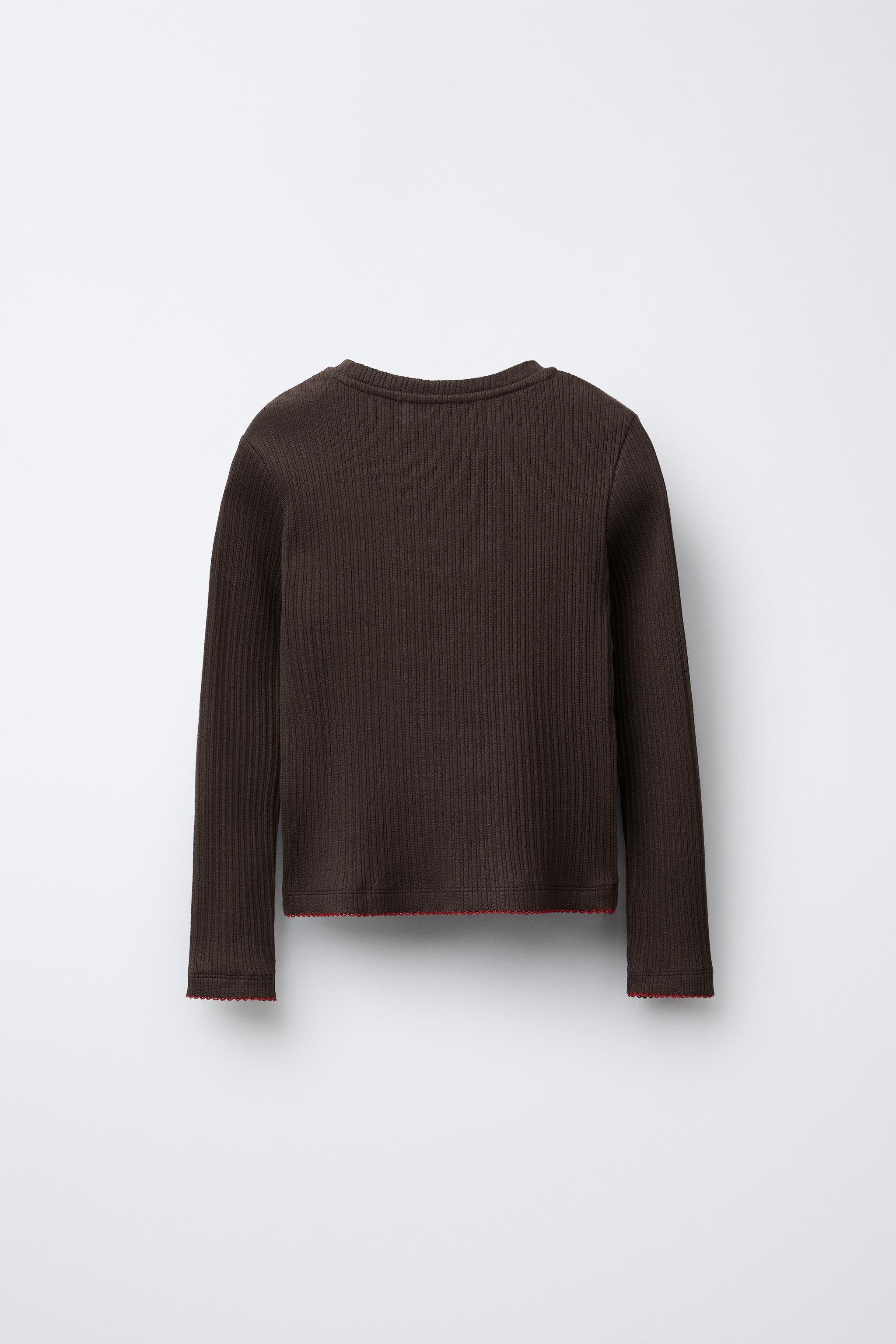 CAMISETA RIB BORDADOS - Marrón | ZARA Chile