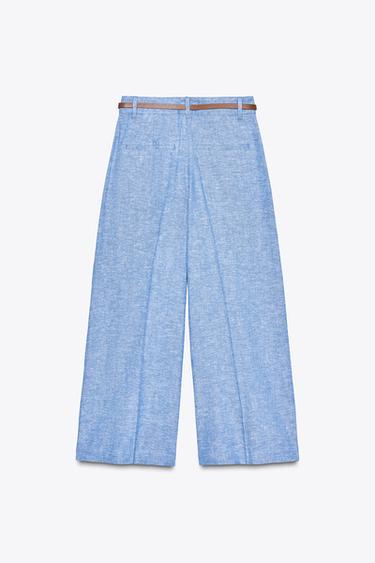 LINEN BLEND CULOTTES WITH BELT - Light blue by Zara - Image 7