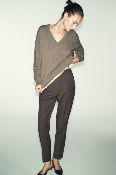 Zara PANTS WITH A HIGH WAIST - brown vigore