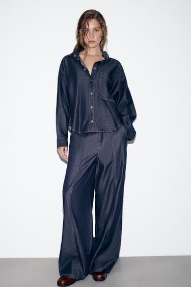 Zara Z1975 OVERSIZED DENIM SHIRT - Blue
