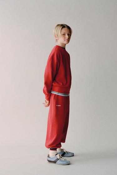 PLUSH balloon TROUSERS WITH SLOGAN - Red by Zara