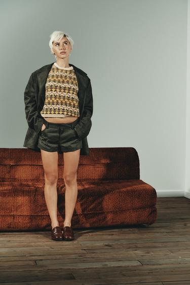 Zara 仿麂皮迷你短褲 - 苔蘚綠