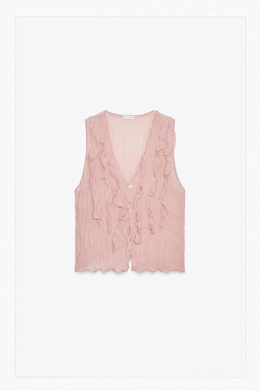 SEMI-SHEER RUFFLED TOP - Pink by Zara