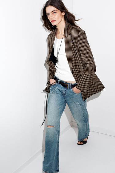 OVERSIZED GINGHAM BLAZER - Beige-brown by Zara - Image 2