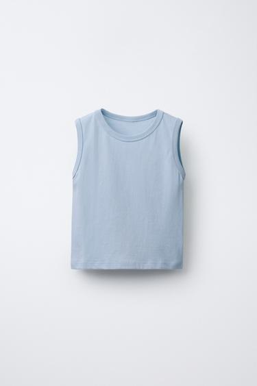 Zara PLAIN SLEEVELESS T-SHIRT - Blue