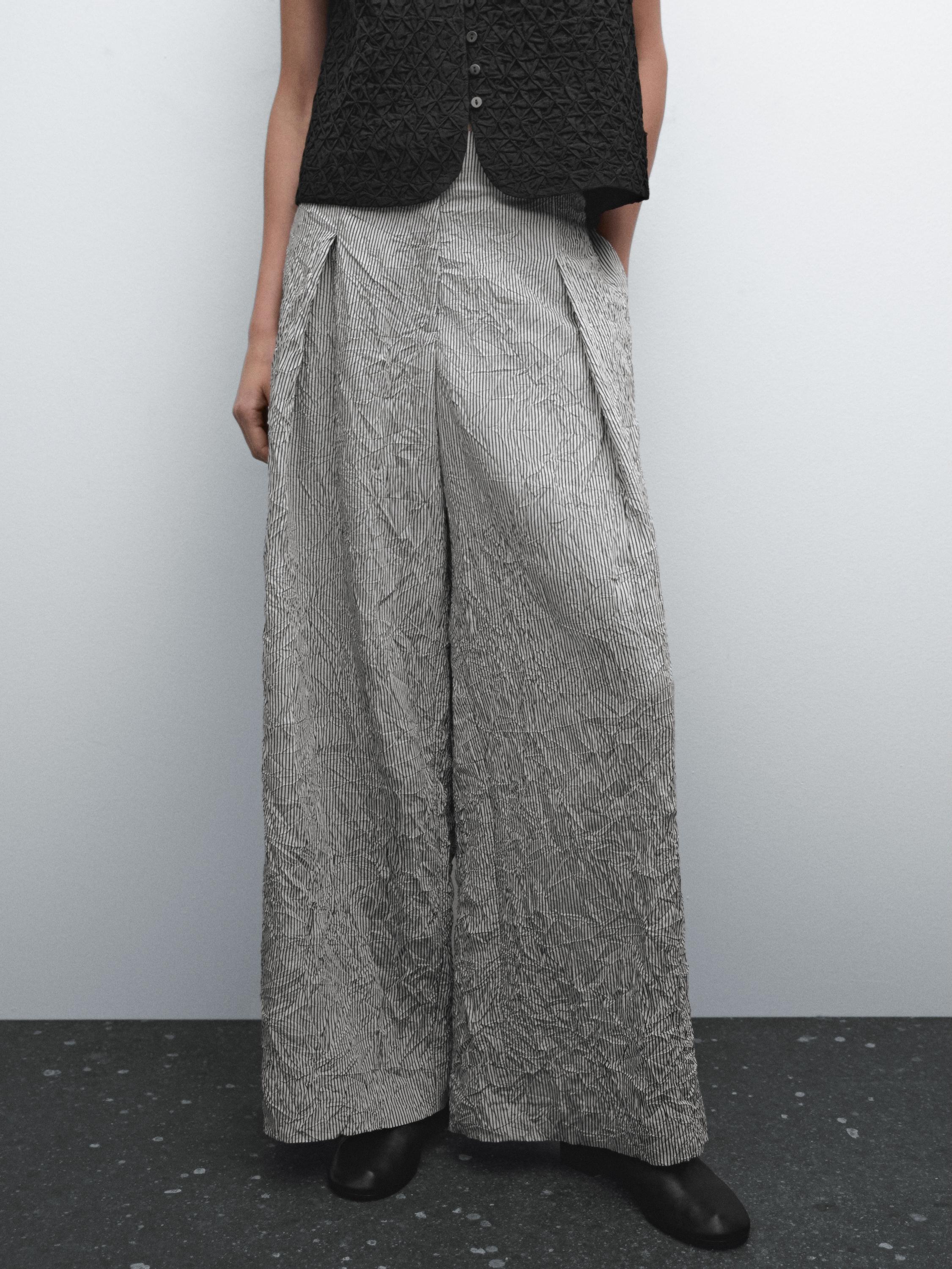 Lightweight striped trousers with fabric detail - Black