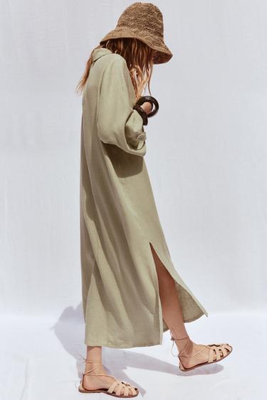 ROBE CHEMISE EN LIN - Kaki clair de Zara - Image 2