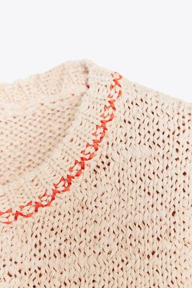 SHORT SLEEVE KNIT TOP - Light beige by Zara - Image 6