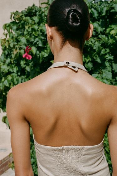 LINEN BLEND HALTER TOP - Sand by Zara - Image 1