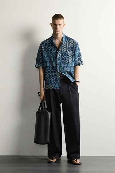 CHEMISE RELAXED FIT À IMPRIMÉ PATCHWORK - Bleu encre de Zara