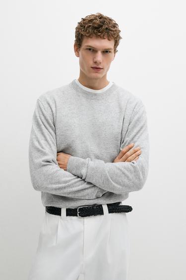 Zara Wool blend round neck knit sweater - Gray marl