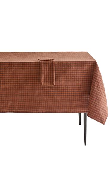 CHECK TABLECLOTH WITH TOPSTITCHING - Brick by Zara