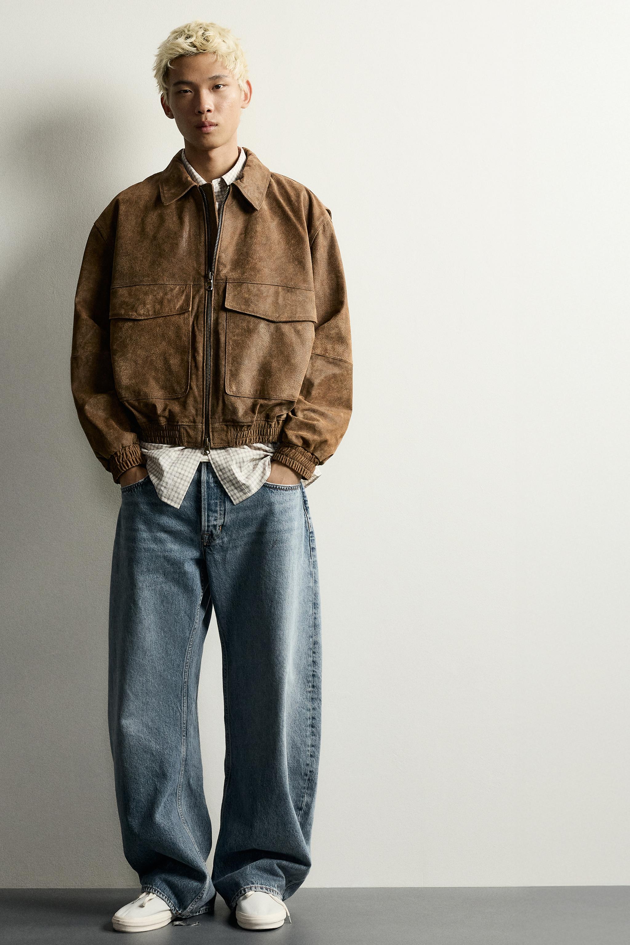 Мужские куртки Zara WASHED LEATHER CROPPED JACKET — фото 8