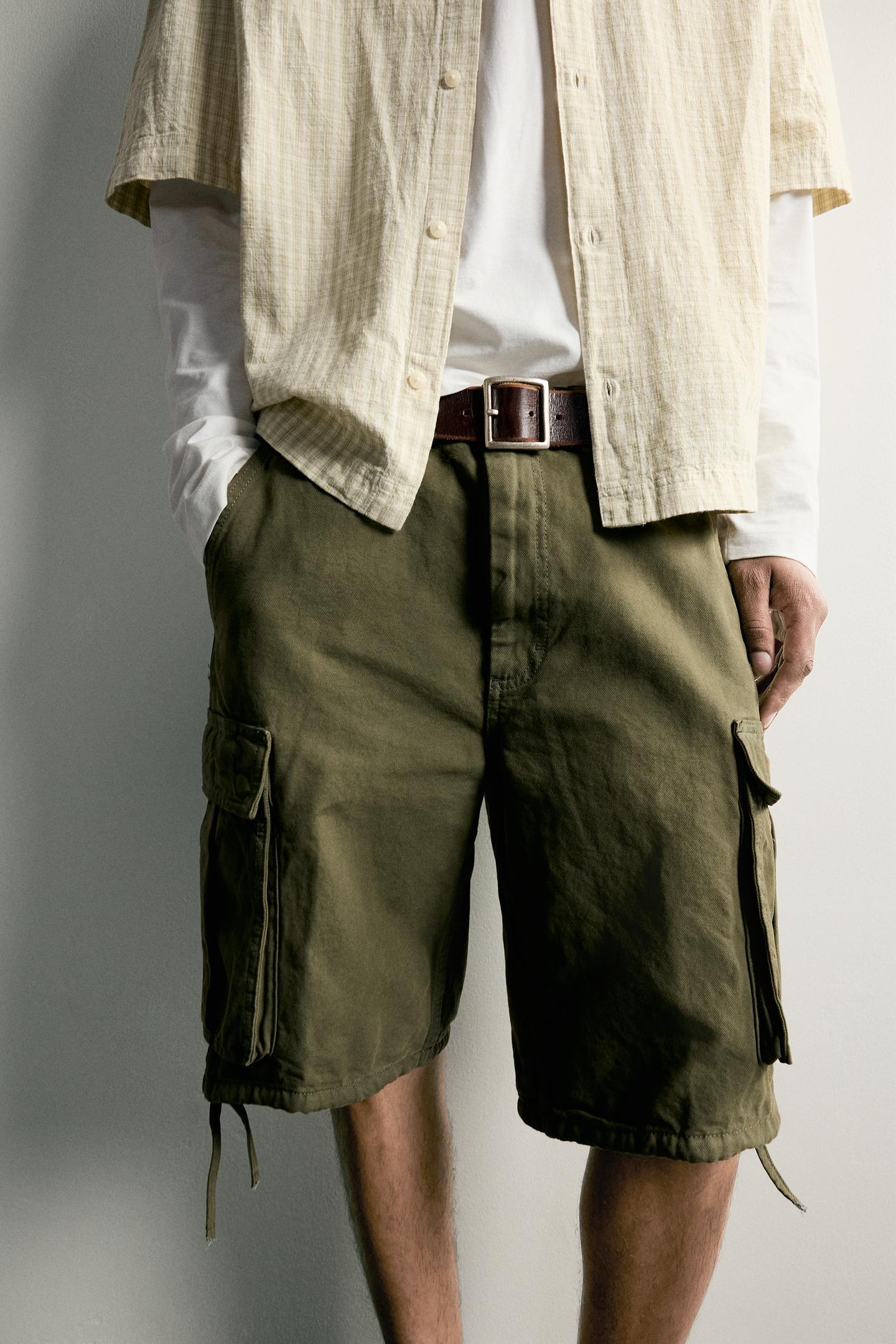 Мужские шорты Zara Relaxed Fit Cargo Bermuda, цвет: Зелёный — фото 5