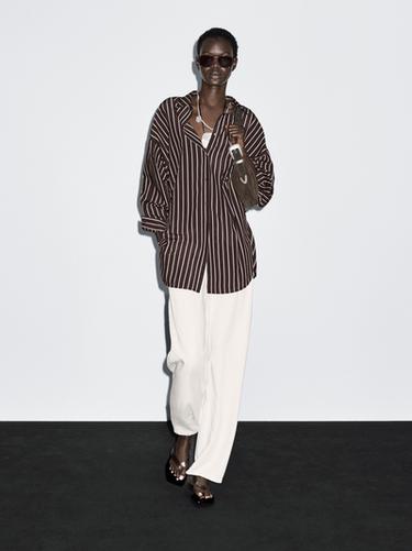 Zara Loose-fitting striped shirt - Brown - Image 0