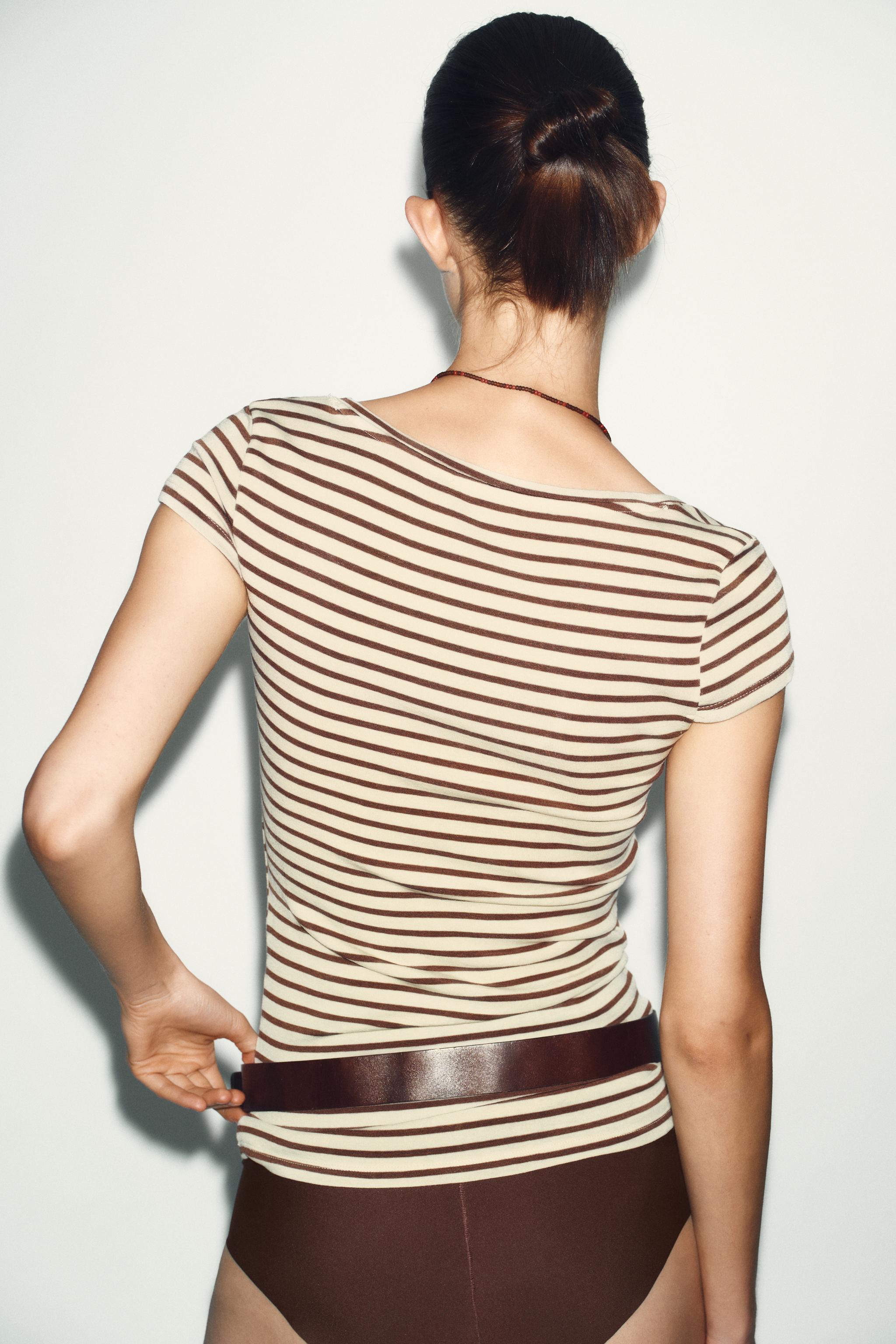 ÇİZGİLİ KISA KOLLU T-SHIRT - Görsel 4