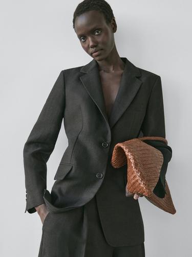 Zara Linen blazer with pockets - Black