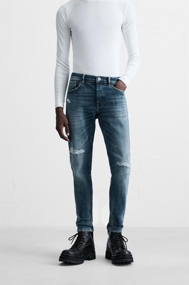 RIPPED SKINNY FIT JEANS - Mid-blue by Zara