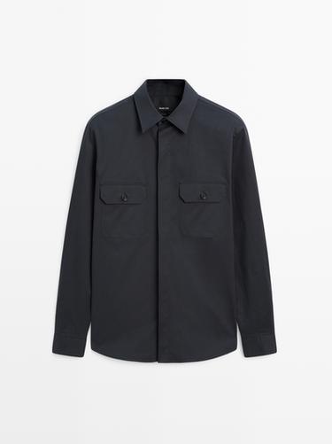 Zara Cotton blend overshirt with pockets - Navy blue