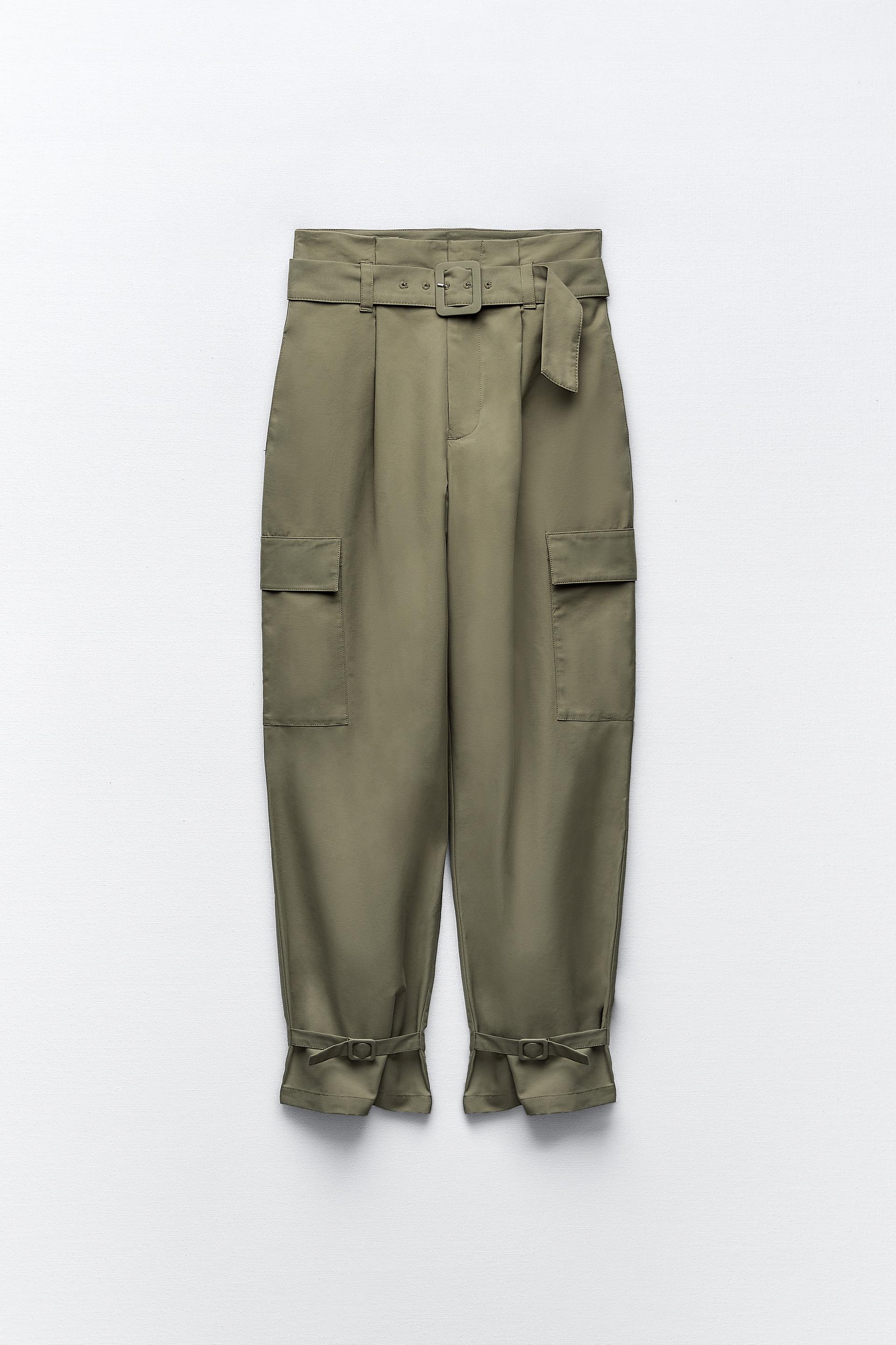 khaki cargo trousers zara
