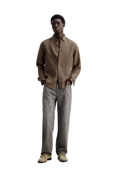 100% LINEN SHIRT - camel by Zara