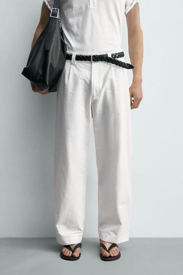 Zaras BYXA WIDE FIT MED VECK - Vit