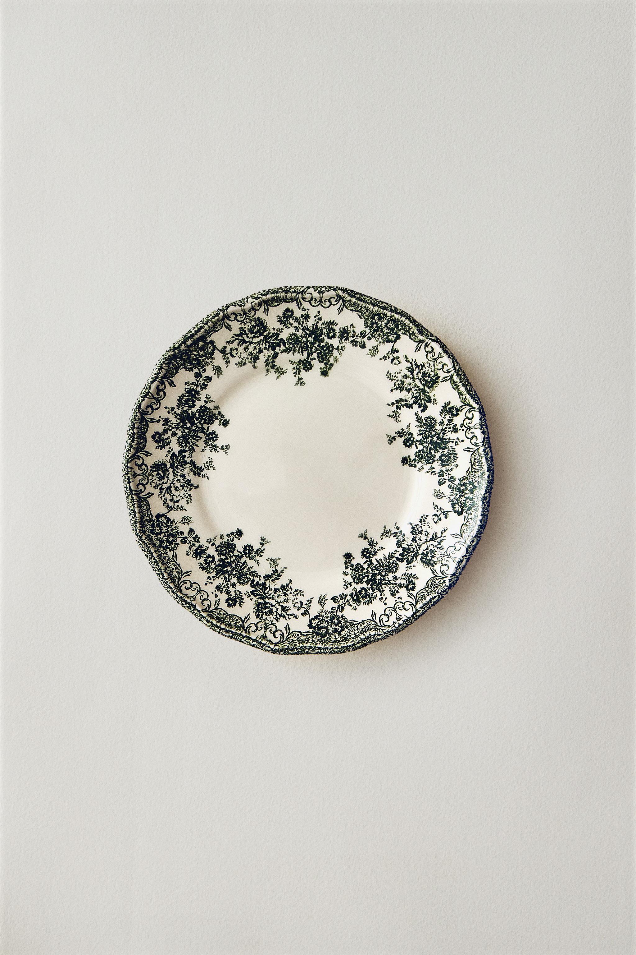 ZARA  27cm プレート 3枚 花柄 アンティーク風 ポルトガル製 サイドプレート クレイポッタリー 花柄 - ブルー | ZARA Japan / 日本