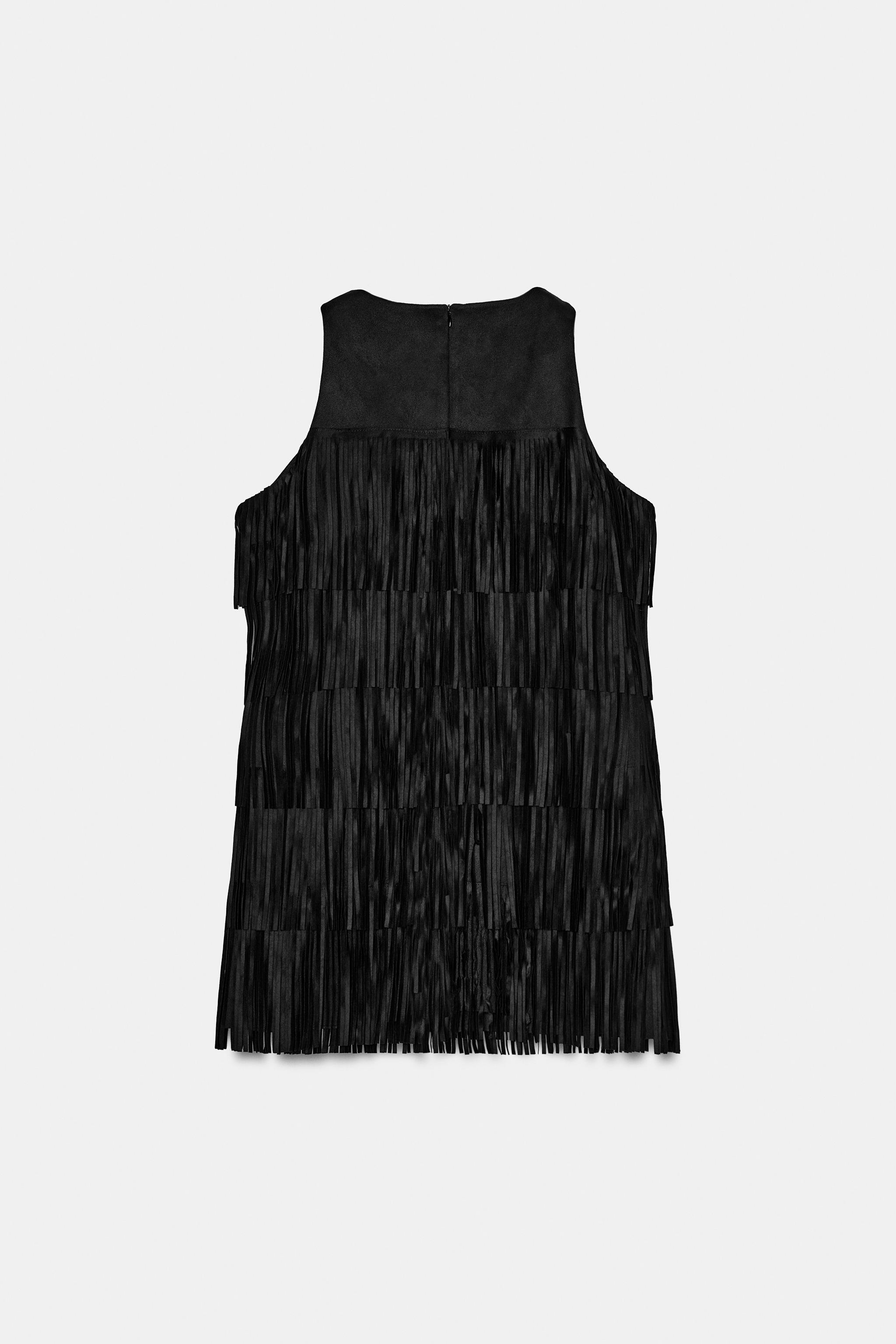 STUDDED FRINGED FAUX SUEDE DRESS