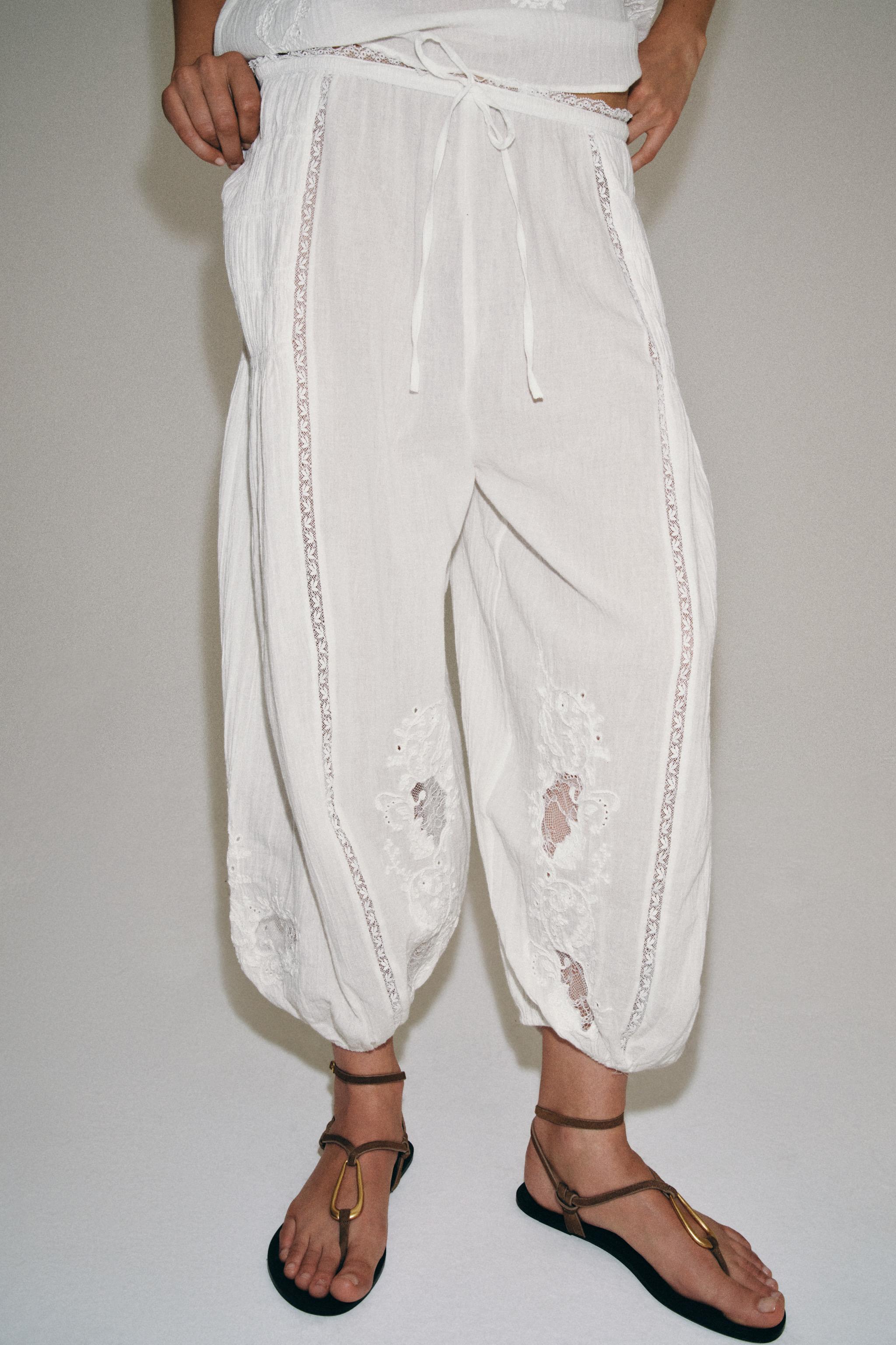 ZW COLLECTION LACE PANTS — Oyster-white