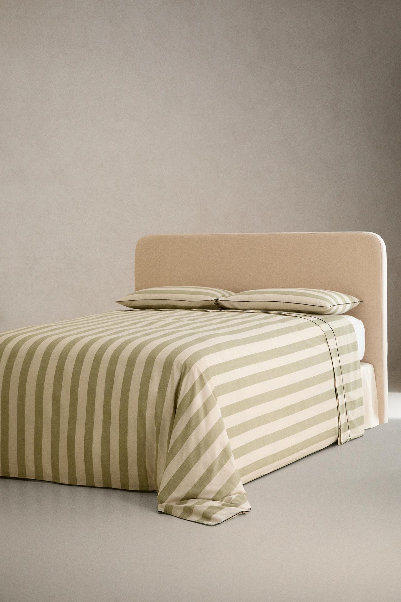 Faded Cotton Striped duvet cover — Mid-green