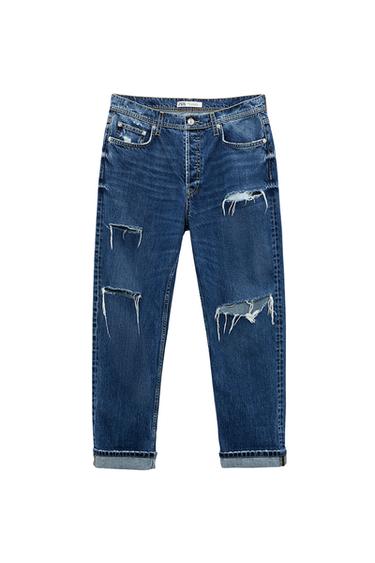 STRAIGHT FIT RIPPED JEANS