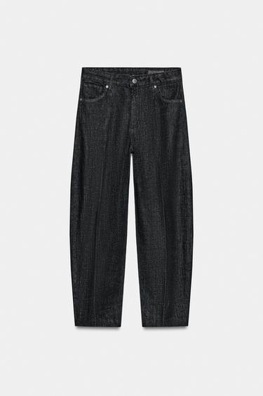 Zara ZW 系列高腰錐形牛仔褲 - 黑色