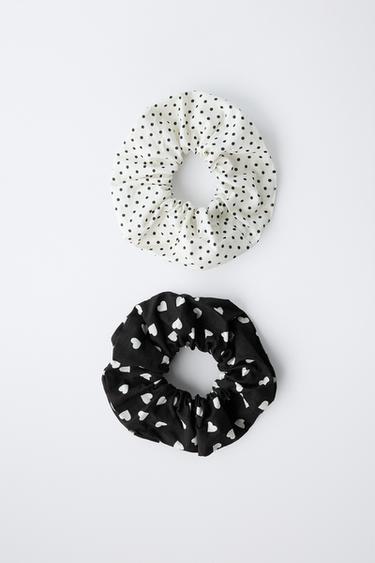 TWO-PACK OF POLKA DOT AND HEART HAIR TIES - Black / White by Zara - Image 3