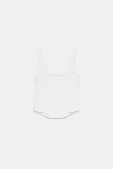 RIBBED STRAPPY TOP - White by Zara - Image 9