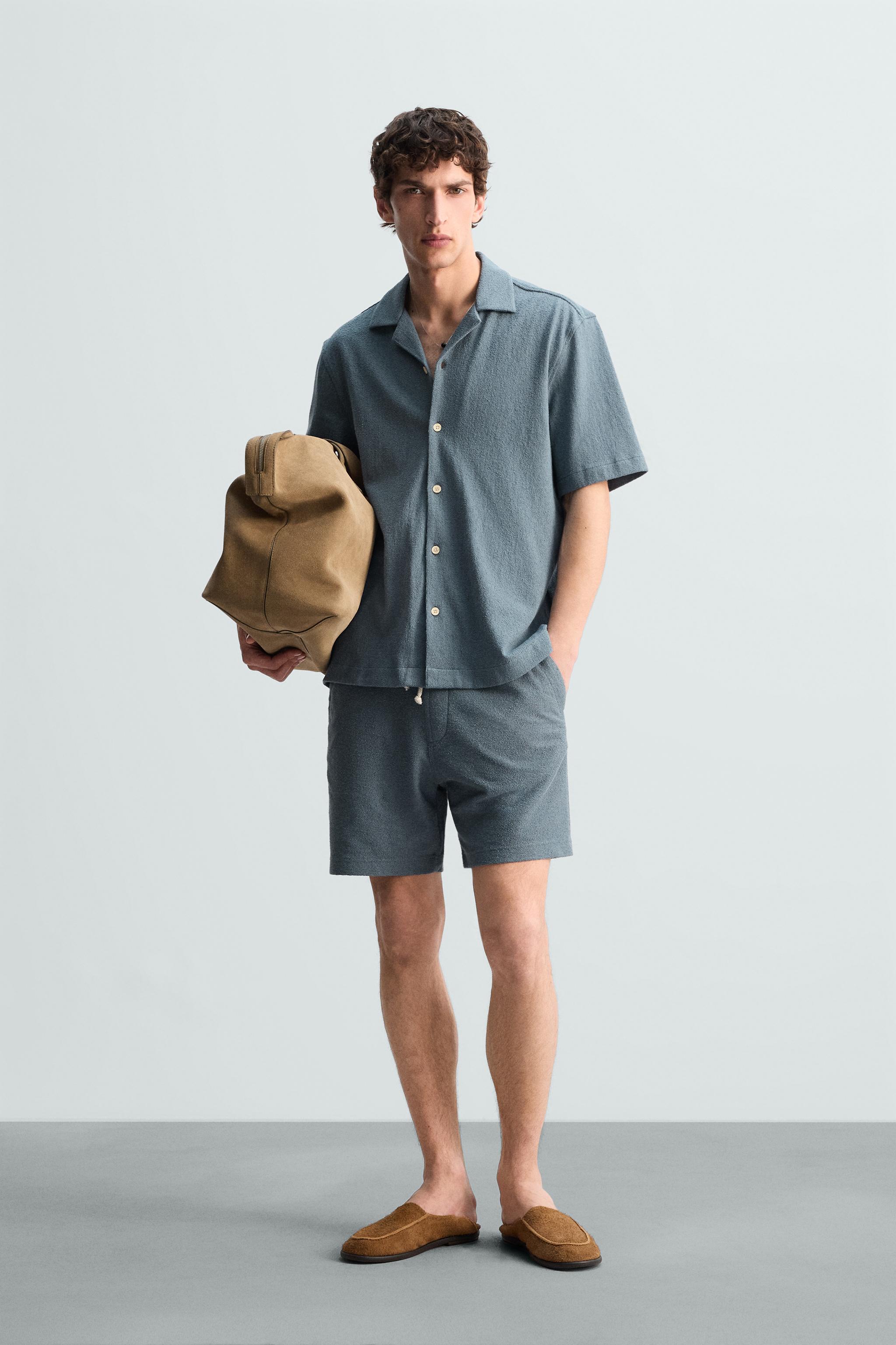 BERMUDA RELAXED FIT COM TEXTURA - Azul / Aço | ZARA Brasil