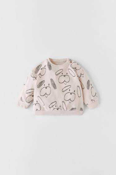 Zara DOG PRINT SWEATSHIRT - Ecru
