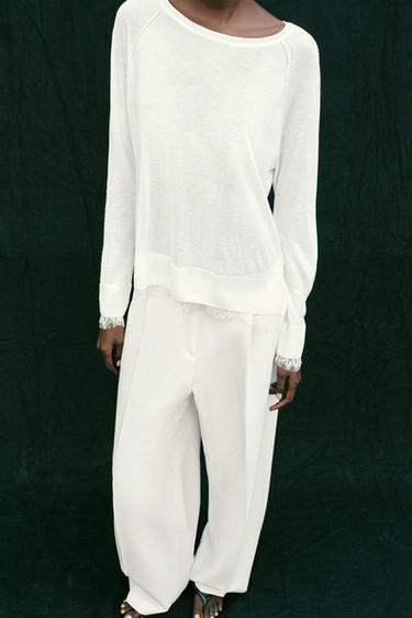 KNIT JUMPER WITH LACE - White by Zara - Image 3