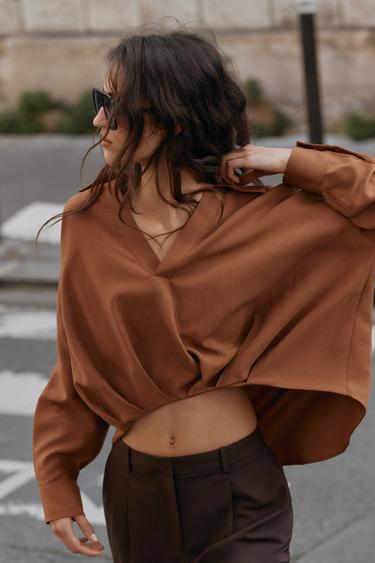 Zara BALLOON HEM SHIRT - Tobacco