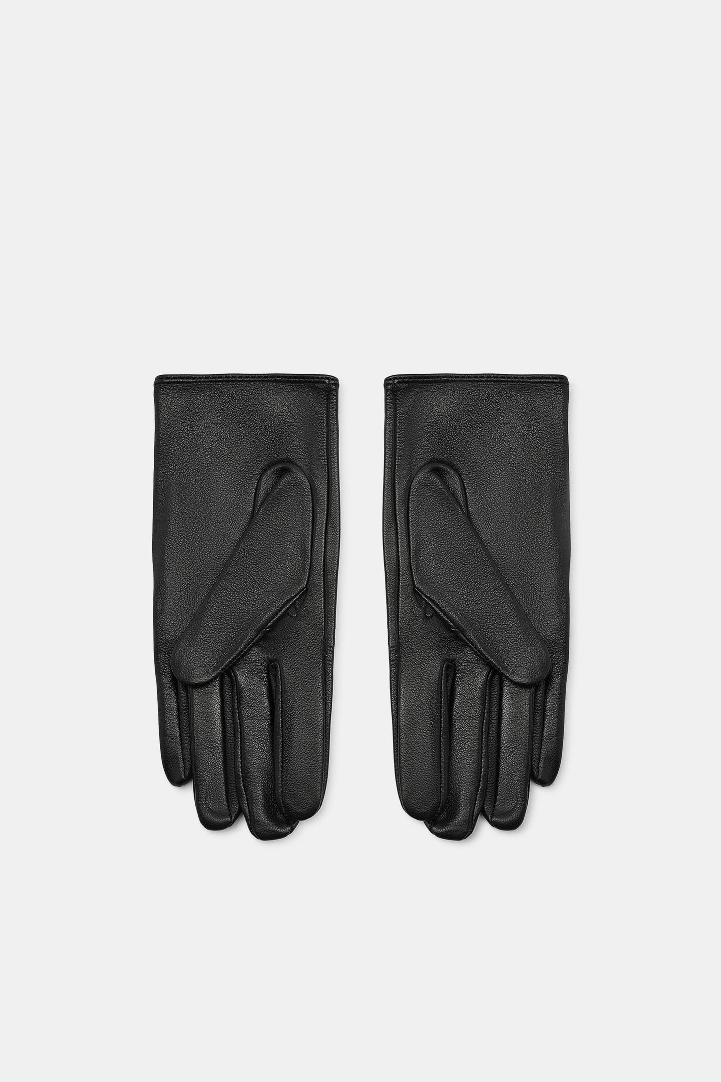 Женские перчатки Zara 100% Leather Short Gloves, цвет: Чёрный — фото 3