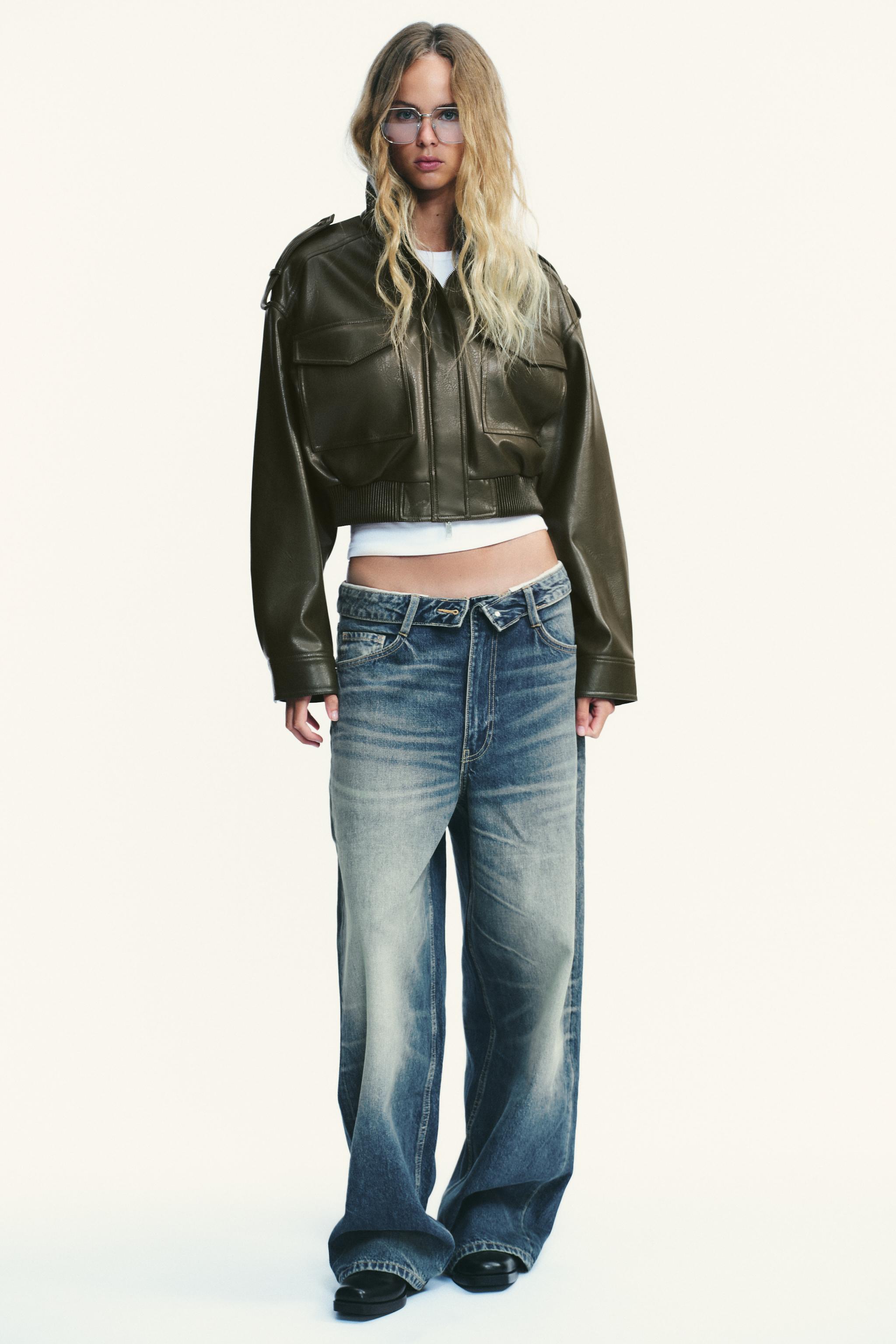 フェイクレザークロップドジャケット - ミディアムカーキ | ZARA