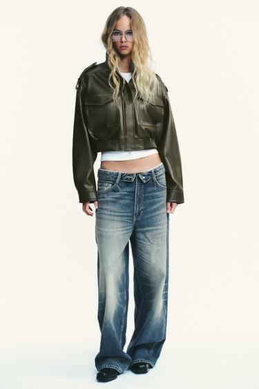 FAUX LEATHER CROP JACKET - mid khaki by Zara - Image 0